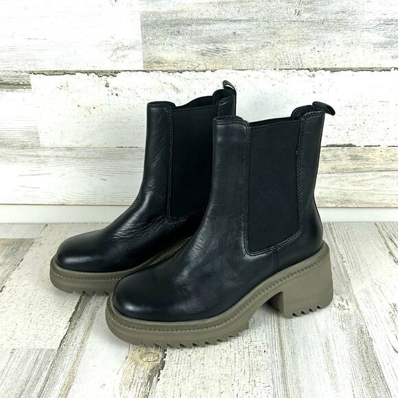 Vince Camuto Anikaa Women’s 5.5M Black Leather Combat Slip-On Ankle Boots NEW - Picture 1 of 10